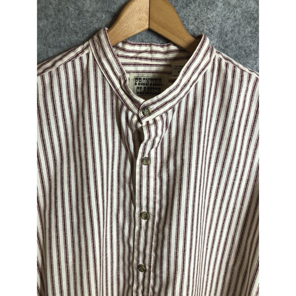 Frontier Classics Shirt Men XL Red Stripe Band Collar Reenactment Western Cowboy